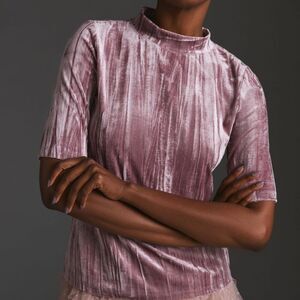 Anthropolgie Pilcro Velveteen Mock Neck Top Short Sleeve Womens Pink Size XS NWT